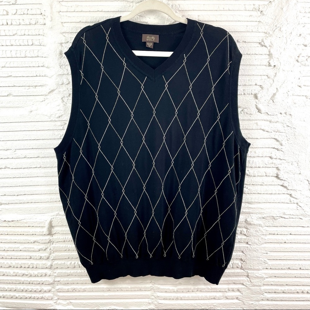 Tasso Elba Golf‎ 100% Cotton V-Neck Black Sweater Vest XL